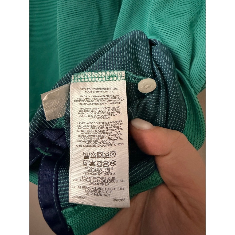 Brooks Brothers Mens Polo Shirt Green Navy Collar Short Sleeve Size L - Picture 5 of 5